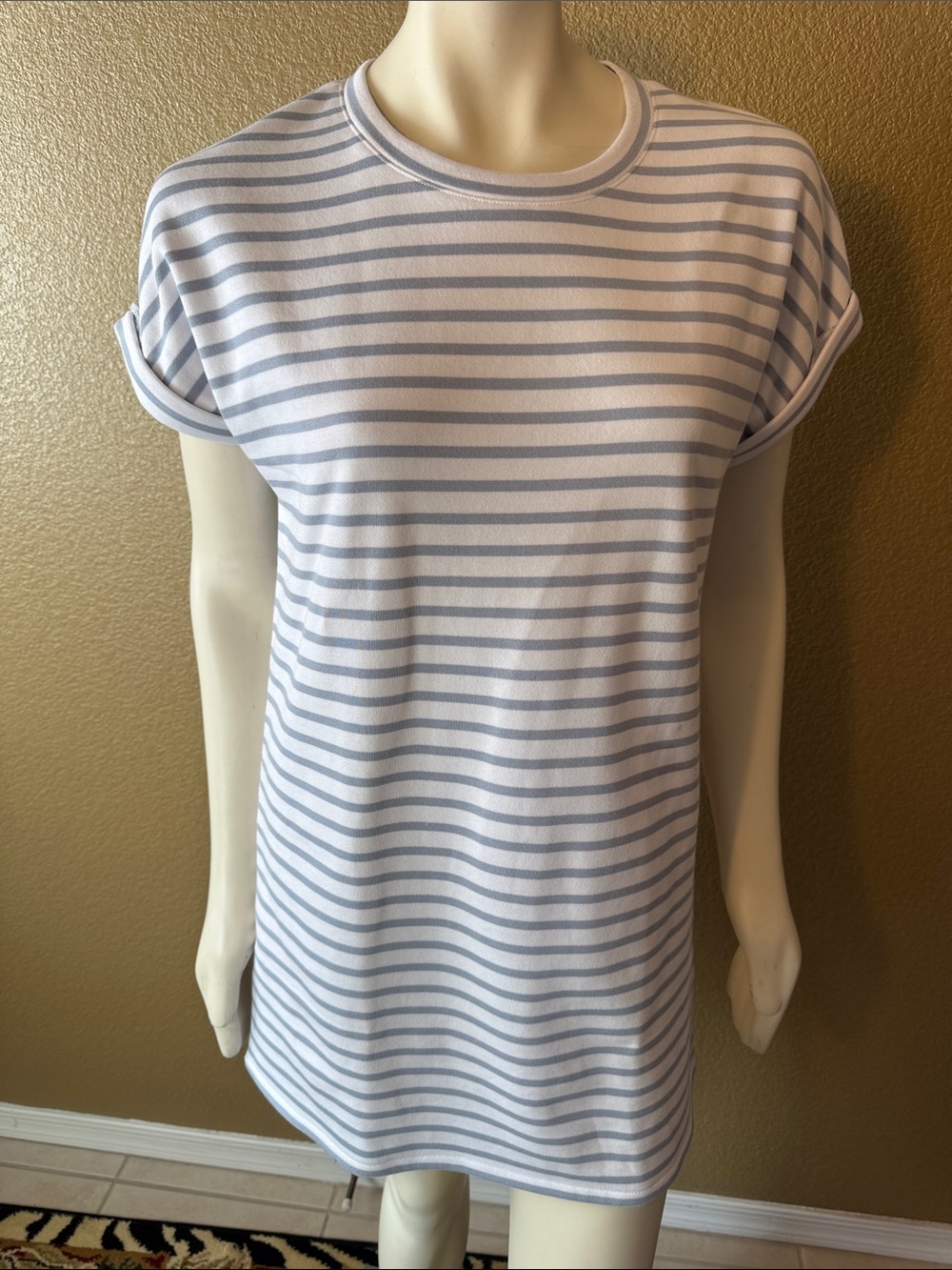 Splendid Light Gray and White Striped Short Sleeve Tee